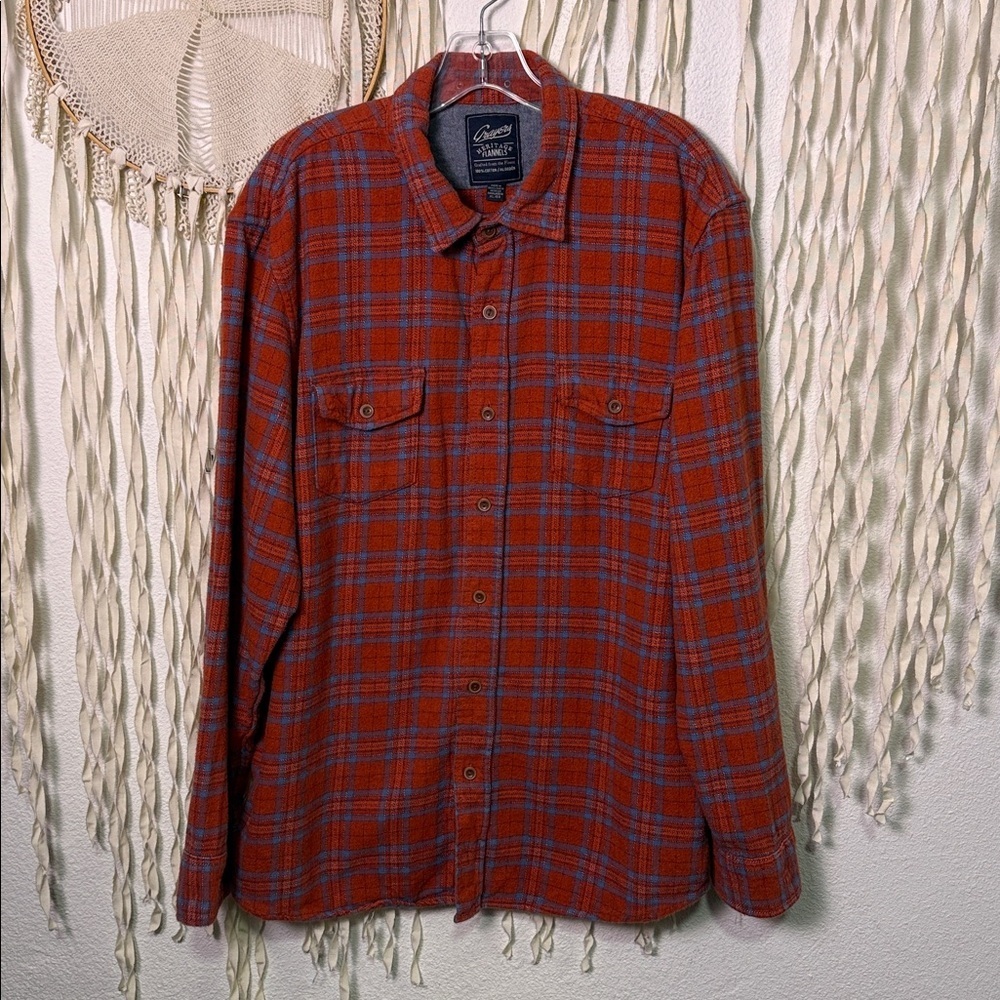 Men’s Grayers Red Orange and Blue Plaid Flannel Long Sleeve Shirt XL